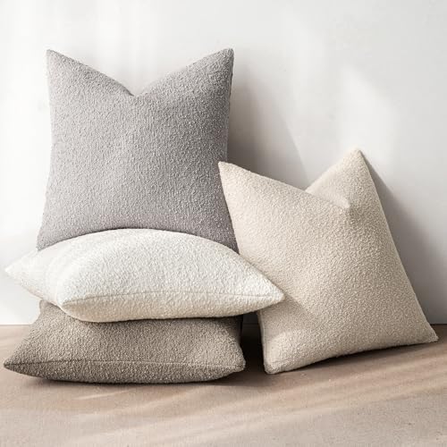 MIULEE Decorative Boucle Throw Pillow Covers 20x20 Inch Neutral Set of 4 - Image 4