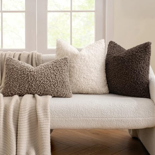 MIULEE Decorative Faux Fur Pillow Covers Sherpa 18x18 Khaki - Image 5