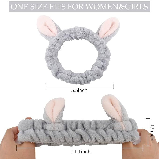 AHONEY Animals Ears Headbands, Cute Makeup Spa Fuzzy Skincare Headband - Image 4