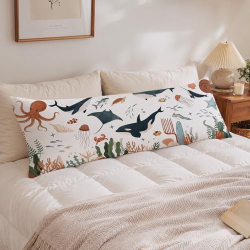 Coastal Beach Animal 20x54 Body Pillow Cover, Ocean Nursery Decor, Marine Life by Unknown