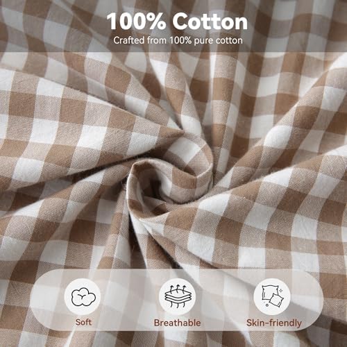 Gingham Throw Pillow Covers 24x24, Warm Taupe White - Image 3