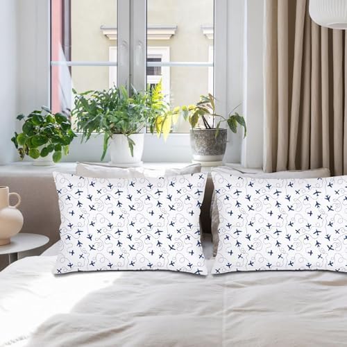 Air Plane Throw Pillow Cases Queen Size Set of 2 Sky Blue White Pillow Cover - Image 3