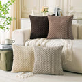 Set of 4 Beige Brown Coffee Decorative Throw Pillow Covers 22x22 Inch Corduroy by Cozoomy