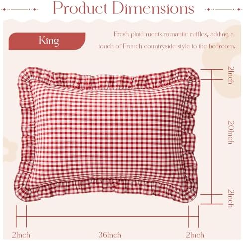 KKJIAF 2 Pcs Plaid Ruffle Pillow Case King Size - Image 2