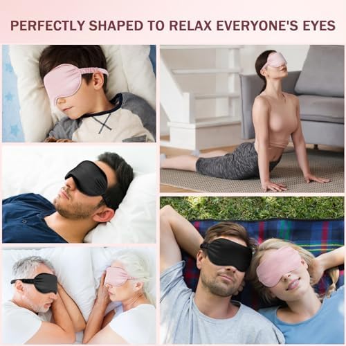 Amrules 2 Pack Silk Sleep Mask Set Adjustable, Blush Pink & Black - Image 6