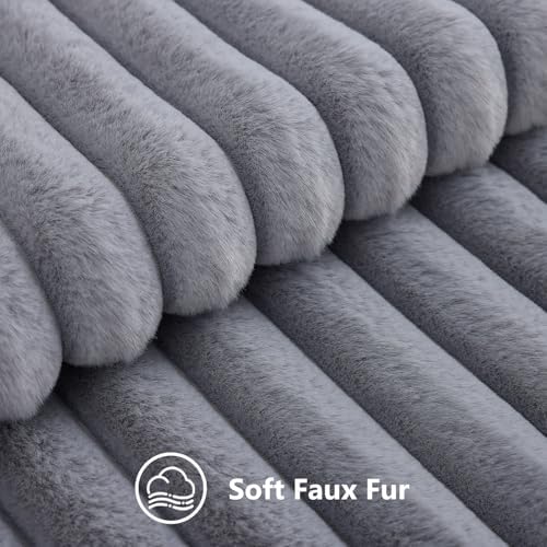 decorUhome Fall Faux Fur Throw Pillow Covers 12x20 Set of 2 Grey - Image 2