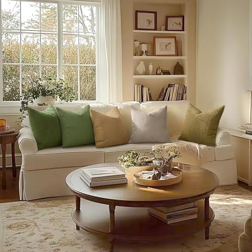 MIULEE Decorative Corduroy Throw Pillow Covers Set of 2 20x20 Light Brown - Image 4