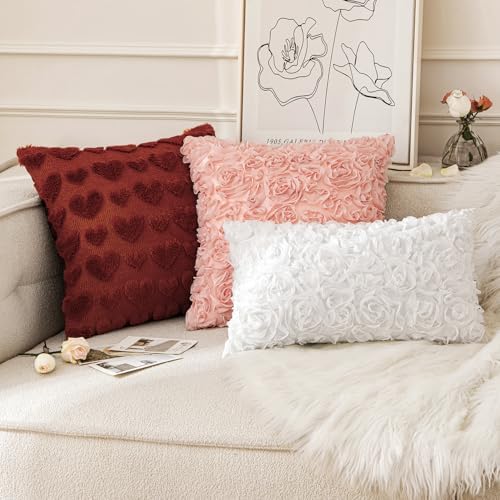 MIULEE Decorative Rose Flower Pillow Covers Pack of 2 White 12x20 Inch - Image 5