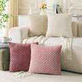 Set of 4 Pink Beige White Decorative Throw Pillow Covers 22x22 Inch Corduroy by Cozoomy