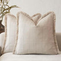 Foindtower Set of 2 Decorative Linen Check Fringe Throw Pillow Covers Farmhouse by Foindtower