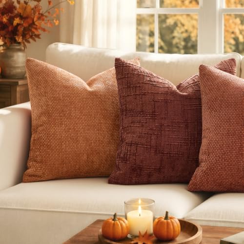MIULEE Chenille Textured Fall Throw Pillow Covers Rust 18x18 Set of 2 - Image 2