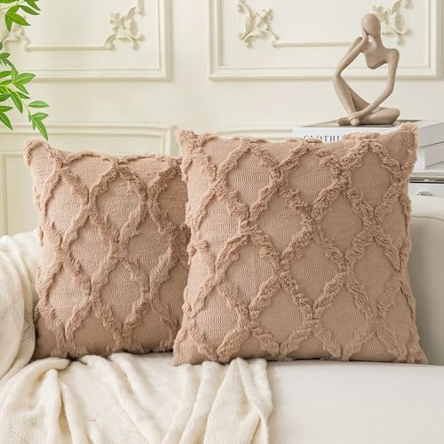 Set of 2 Soft Moroccan Throw Pillow Covers 24x24 Inch Plush Boho Decorative by Cozoomy