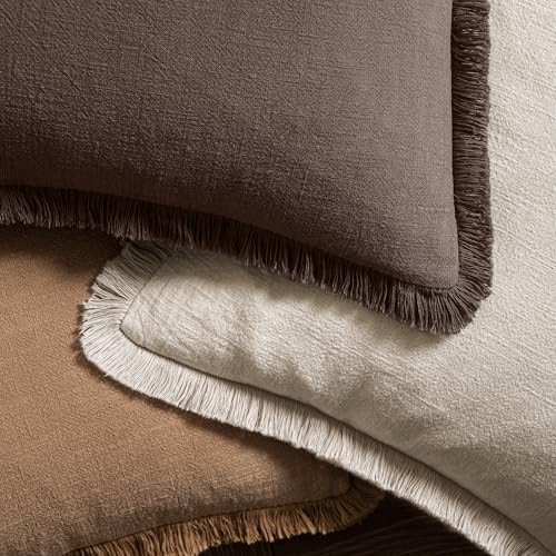 MIULEE Boho Linen Fringe Decorative Fall Pillow Covers Reddish Brown 20x20 - Image 4