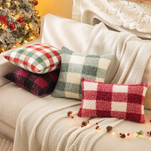 AQOTHES Red Black Plaid Christmas Throw Pillow Covers 12x20 Inch Set of 2 - Image 3