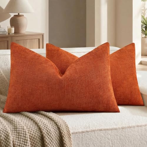 decorUhome Chenille Fall Throw Pillow Covers 12x20 Set of 2, Burnt Orange by decorUhome
