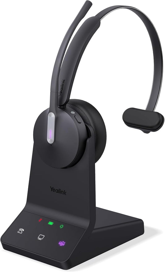 Yealink WH64 Mono Teams Wireless Headset, DECT & Bluetooth Dual-Mode 606 ft Range Headphones with 3X Mic, 26 Talk Time, Office Work Headset for Desk IP Phone, PC,Cell Phone