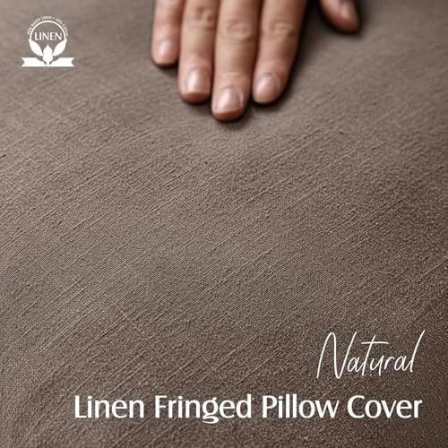 Foindtower Decorative Linen Fringe Throw Pillow Covers 16×16 Light Coffee - Image 2