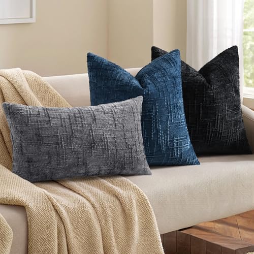 decorUhome Textured Chenille Throw Pillow Covers 16x16 Set of 2 Black - Image 4