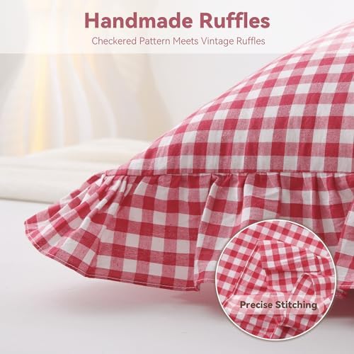 Red Gingham Body Pillow Cover 20x54, Ruffled Cotton Sham - Image 5