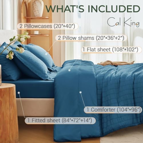 MUXHOMO 7 Pieces California King Comforter Set, Seersucker Bed in a Bag Cal - Image 4