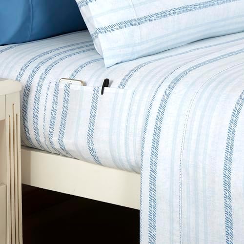 Elegant Comfort 6-Piece Sheet Set Deep Pocket Stripe, Twin XL, Traci Aqua - Image 3