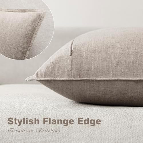 Foindtower Linen Solid Decorative Throw Pillow Covers 22x22 Natural Linen - Image 3
