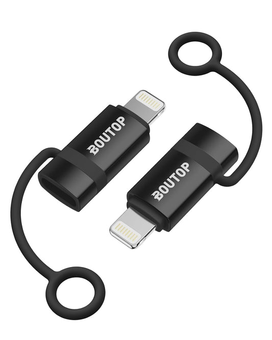 [MFi Certified] 36W USB C to Lightning Cable Adapter, Support Data Sync/PD Fast Charging Compatible with iPhone iPad AirPods, with Anti-Lost Holder - Black 2 Pack