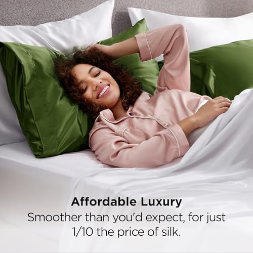 Bedsure Satin Pillowcases King Set of 2, Similar to Silk Pillow Cases Moss - Image 4