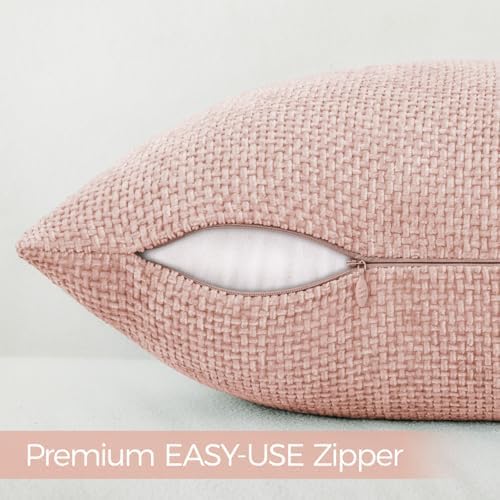 a moment Pink Chenille Throw Pillow Covers 22x22 Inch Pack of 2 Modern - Image 3