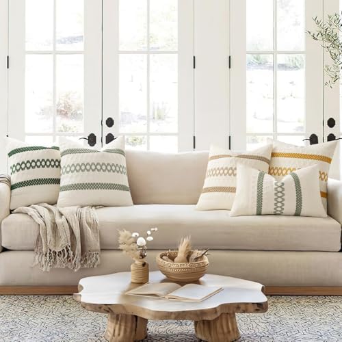 MIULEE Set of 2 Sage Green Boho Decorative Pillow Covers 18x18 Inch - Image 3