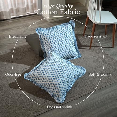 CPC Block Print Ruffle Throw Pillow Cover Apatite Blue 24"x24" - Image 3