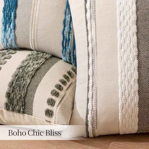 ANRODUO Boho Decorative Pillow Covers 18x18 Inch Gray Stripe 2 Pack of 2 - Image 5