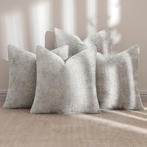 MIULEE Soft Decorative Chenille Pillow Covers Light Gray 18x18 Pack of 4 - Image 2