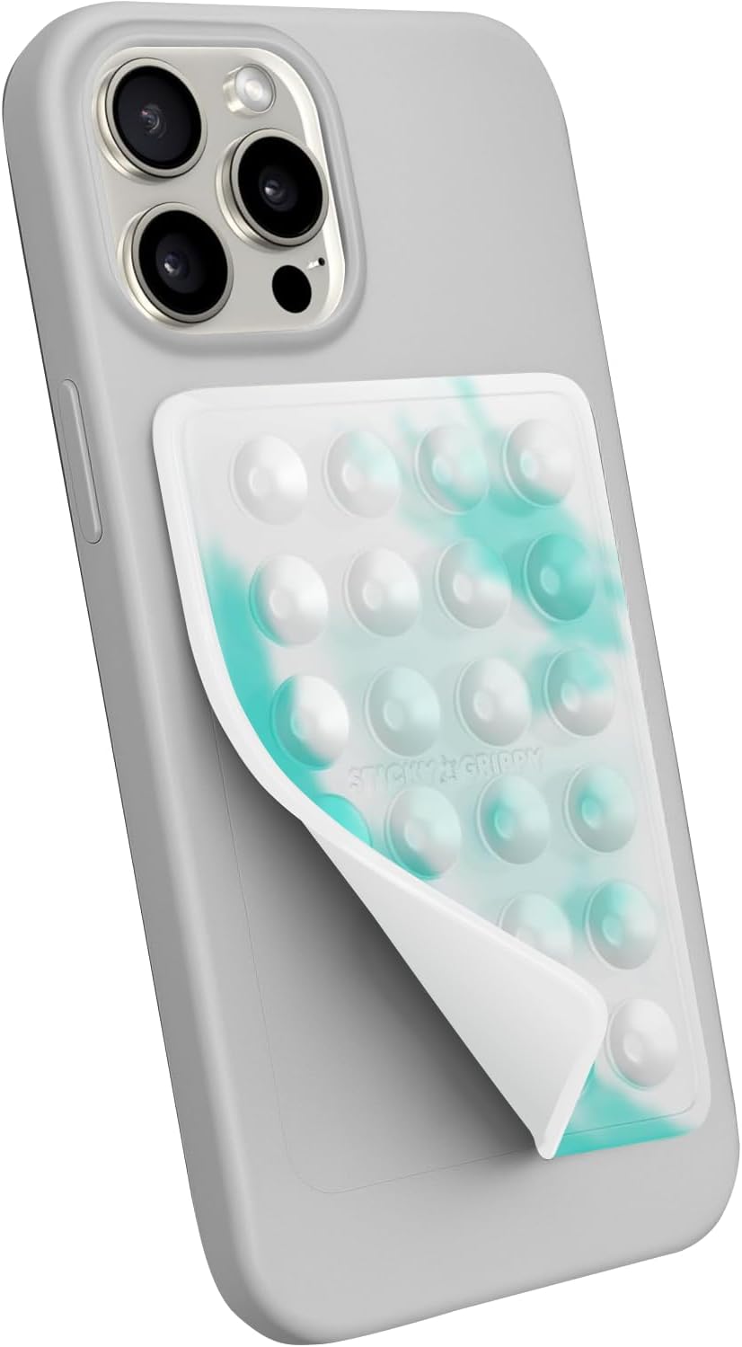 Suction Phone Case Mount, Sillicon Adhesive Phone Accessory for iPhone and Android, Hands-Free Fidget Toy Mirror Shower Phone Holder, Tiktok Videos and Selfies (Cyan/White Swirl)