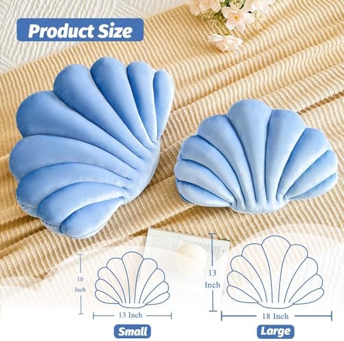 Lfsaaj Dusty Blue Seashell Throw Pillows, Shell Shaped Throw Pillows, 13 Inch - Image 2