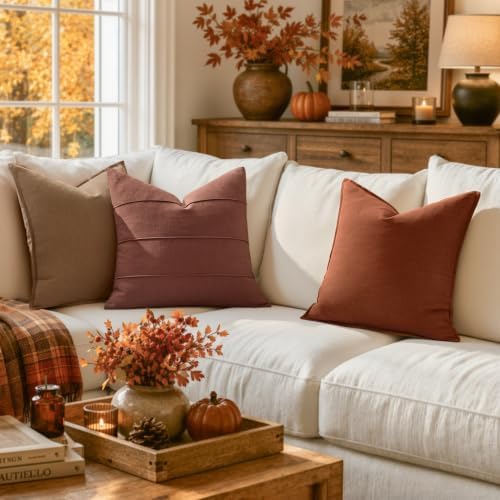 MIULEE Euro Sham Fall Linen Throw Pillow Covers 26x26 Autumn Glaze Striped - Image 2