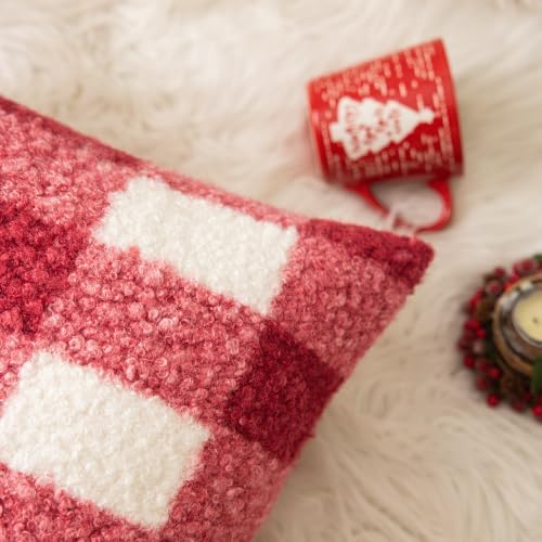 AQOTHES Red White Plaid Christmas Throw Pillow Covers 20x20 Inch Set of 2 - Image 6