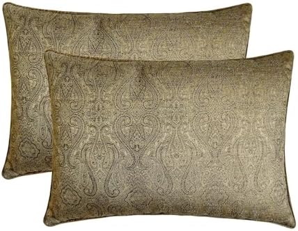 Antique Gold Decorative Lumbar Pillow Cover 12" x 26" | Pack of 2 Contemporary - Image 4