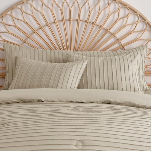 JELLYMONI Khaki Striped Tufted Pillowcases Body Size 20" x54" - Image 3