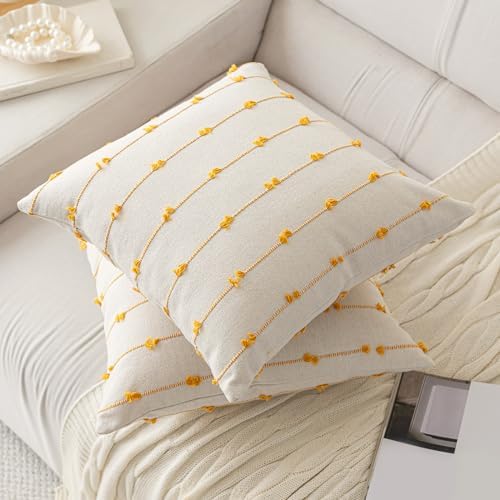 YEENAASY Boho Throw Pillow Covers 18x18 Set of 2 Farmhouse Pillow Cases - Image 2