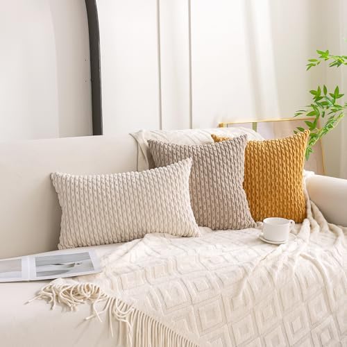 Set of 4 Beige Brown Coffee Decorative Throw Pillow Covers 26x26 Inch Corduroy - Image 3
