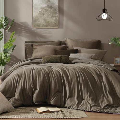 Monbix King Size Comforter Set 7 Pieces Taupe Grey Bed in a Bag by Monbix
