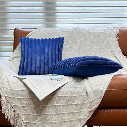 COTEY 18x18 Decorative Faux Fur Throw Pillow Covers Set of 2- Blue - Image 3