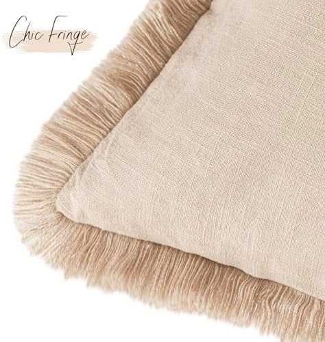 Foindtower Boho Linen Fringe Lumbar Throw Pillow Covers 12×24 Tan Beige - Image 3