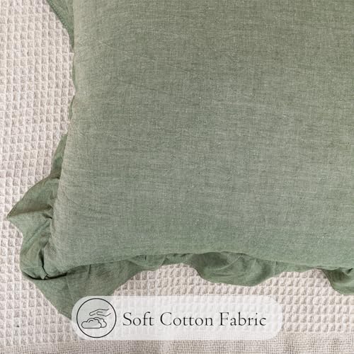 JoraLion Ruffled Lumbar Pillow Cover 12x24 Solid Green - Image 5