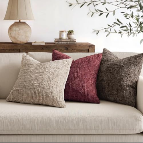 MIULEE Chenille Textured Throw Pillow Covers Burgundy 20x20 Set of 2 - Image 4