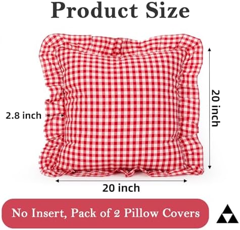 JoraLion Ruffled Throw Pillow Cover 20x20 Gingham Red - Image 4