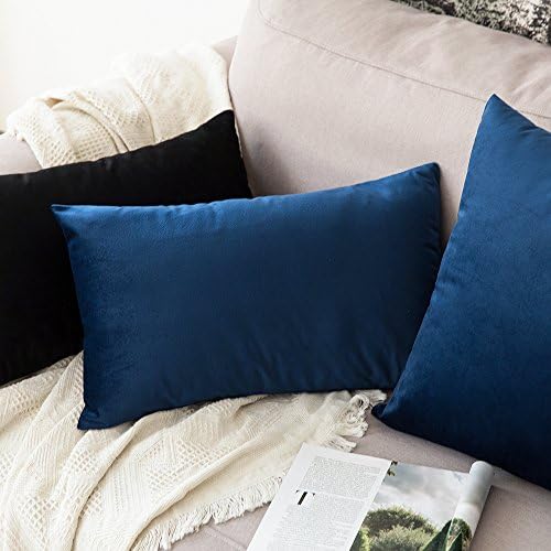 MIULEE 12x20 Inch Lumbar Velvet Throw Pillow Cover Set of 1 Dark Blue - Image 4