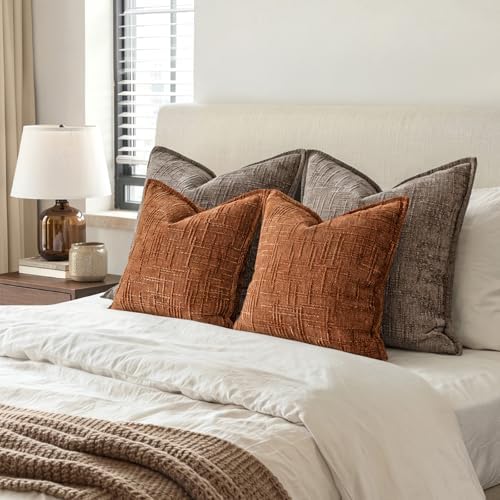 MIULEE Slubby Textured Decorative Fall Euro Throw Pillow Covers Rust 24x24 - Image 6