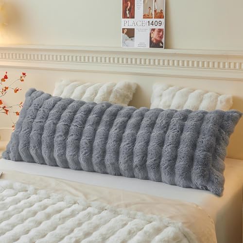 LIFEREVO Fluffy Faux Rabbit Fur Body Pillow Cover 20"x54", Light Grey by LIFEREVO